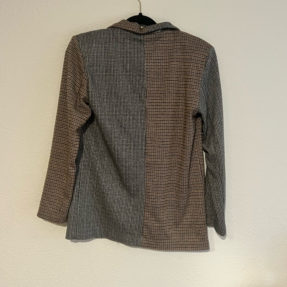 Oversized Houndstooth Mixed Plaid Blazer - Black and Brown - Picture 3 of 4